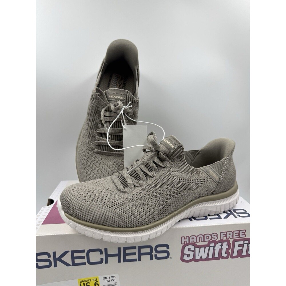 New Skechers Women's Taupe Virtue Swift Fit Sneaker Hands Free Memory Foam Sz 6